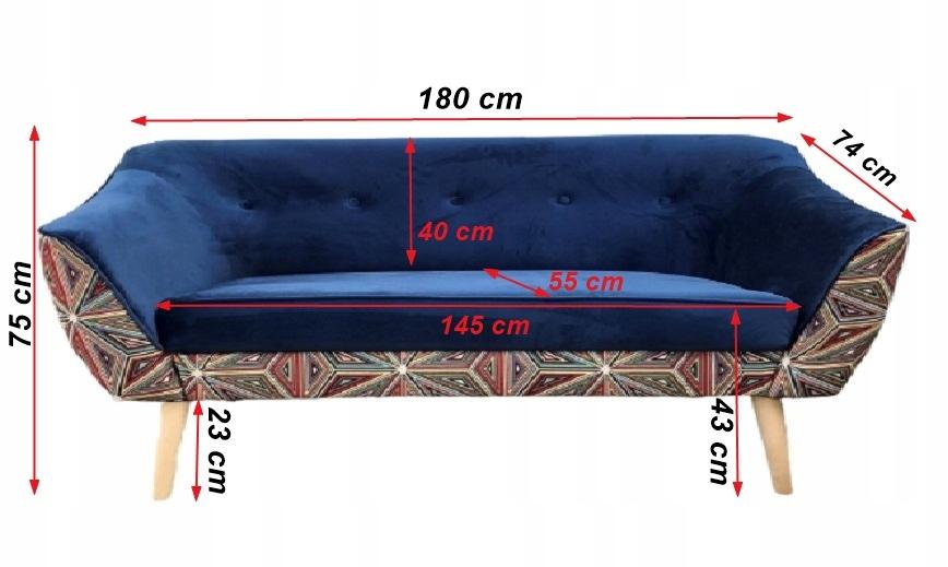 Sofa MELVI 180x74x75 cm trzyosobowa w stylu skandynawskim niebieska do salonu nr. 6