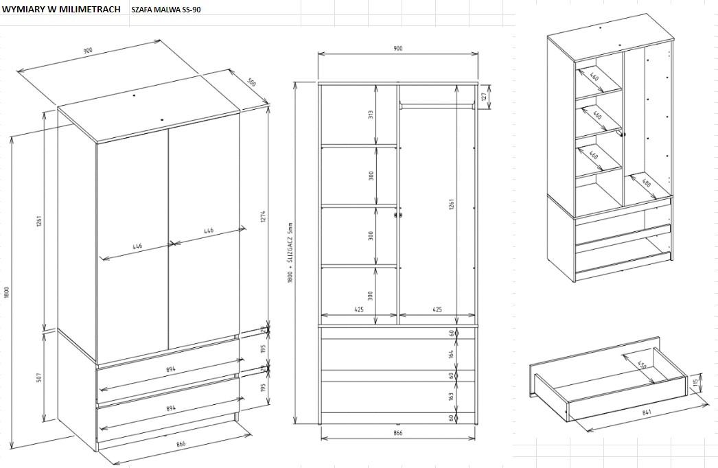 Szafa MALWA SS-90  50x90x180 cm  nowoczesna beżowa dąb sonoma do pokoju nr. 6