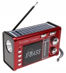 Radio przenośne  18 x 11 x 8 cm z funkcją bluetooth    z latarką  ładowany solarnie czerwone - Miniaturka zdjęcia nr 1