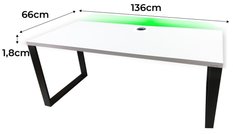 Biurko gamingowe model 2 Low 136x66x1.8 cm białe loftowe led przepust stabilne do pokoju gracza - Miniaturka zdjęcia nr 2