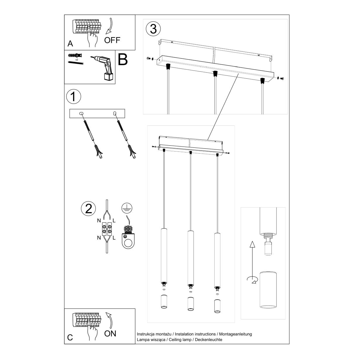 Lampa wisząca WEZYR 3 czarna 120x6x45cm nowoczesna lampa G9 do salonu nr. 5