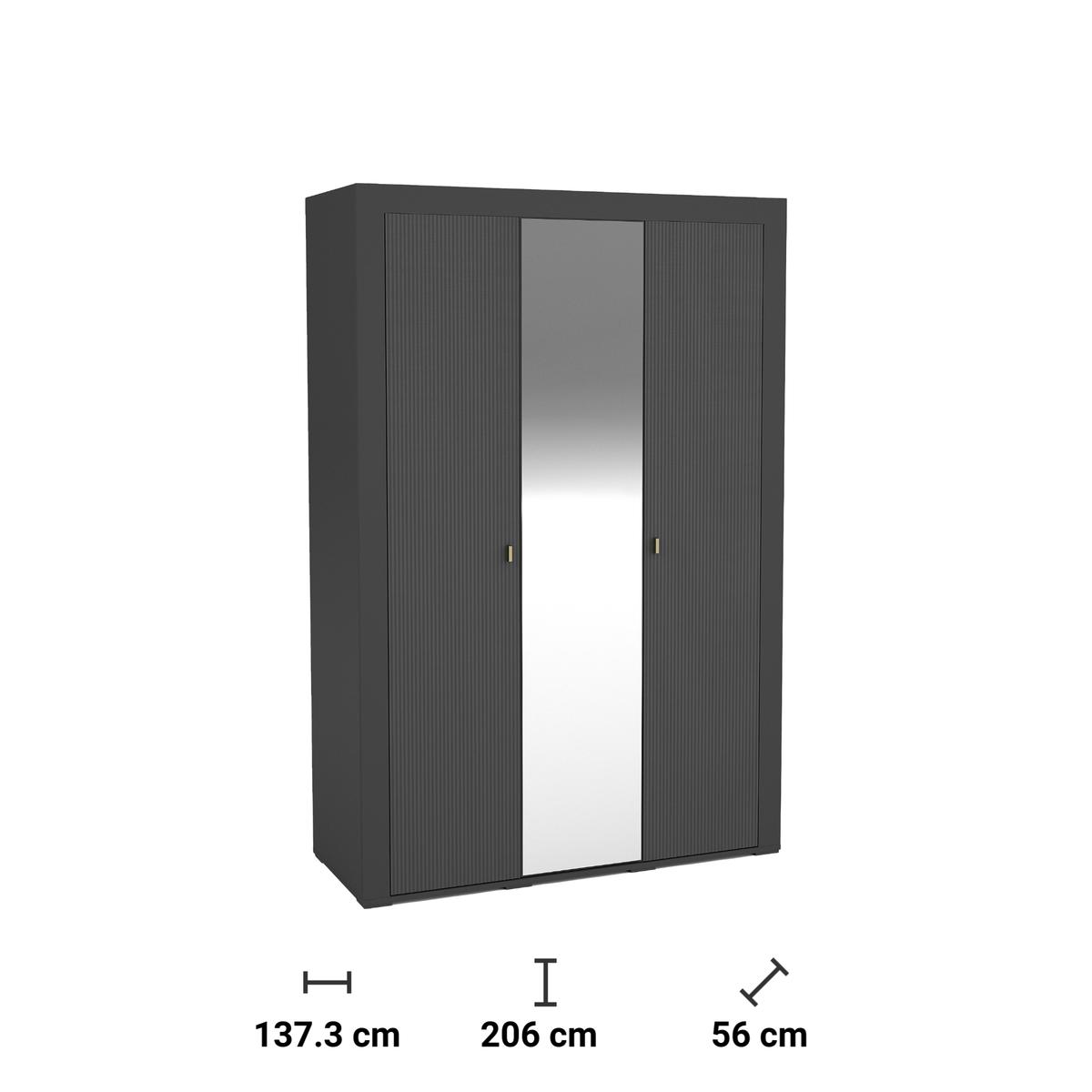 Szafa z lustrem 137,3x56x206 cm Mossa trzydrzwiowa czarna do przedpokoju garderoby lub pokoju nr. 4