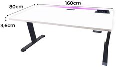 Biurko gamingowe elektryczne model 3 Top 160x80x70-118 cm regulowane nogi LED RGB pilot przepust USB białe - Miniaturka zdjęcia nr 2