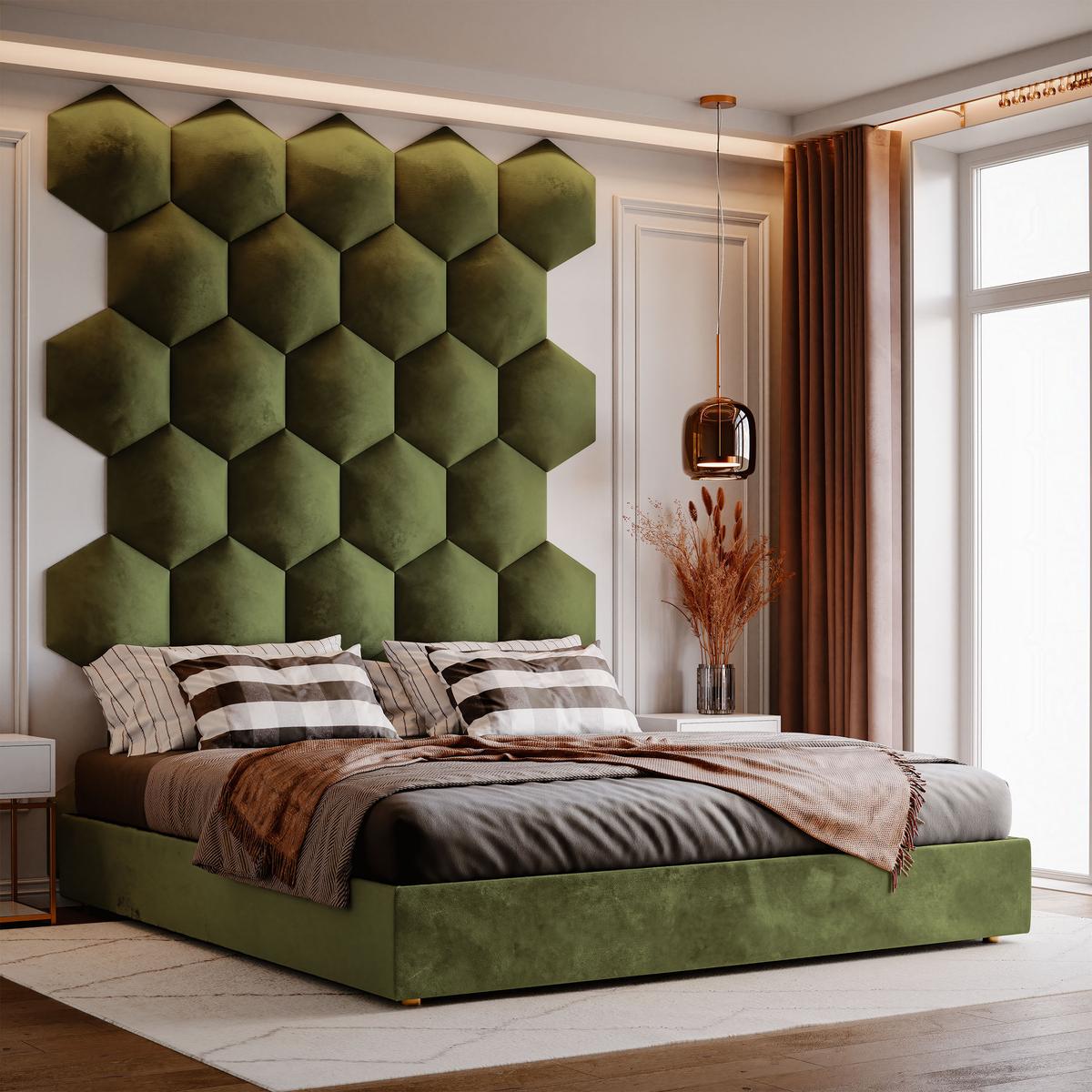Panele tapicerowane 35x40 cm hexagon magic velvet khaki nr. 3