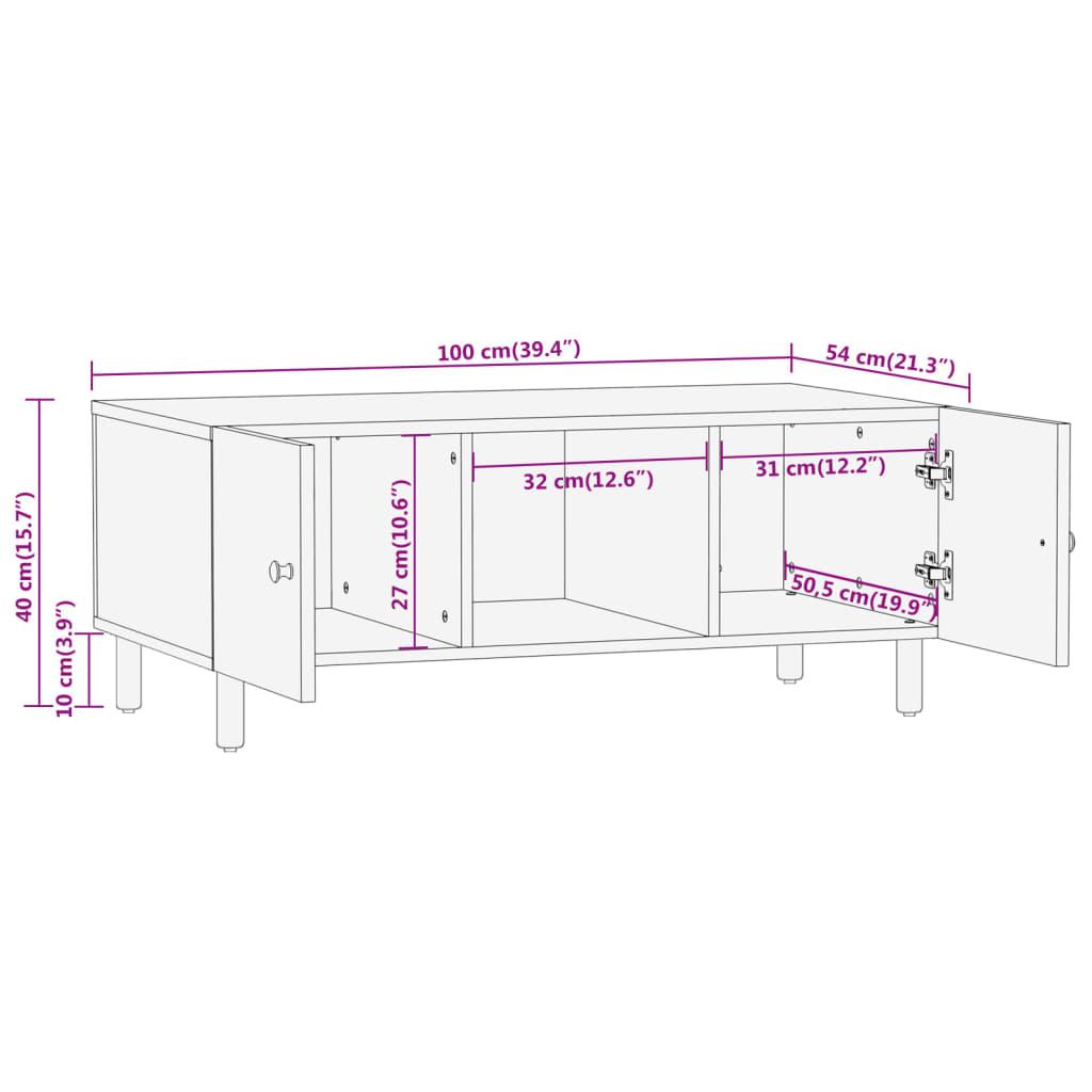 Stolik kawowy 100x54x40 cm z półkami i drzwiczkami lite drewno mango do salonu nr. 12