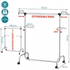 FALCON Stalowy stojak na ubrania stojący - 80 kg - Miniaturka zdjęcia nr 3
