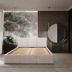 Łóżko tapicerowane do sypialni 180x200x120 cm podwójne z pojemnikiem modne kremowe - Miniaturka zdjęcia nr 9
