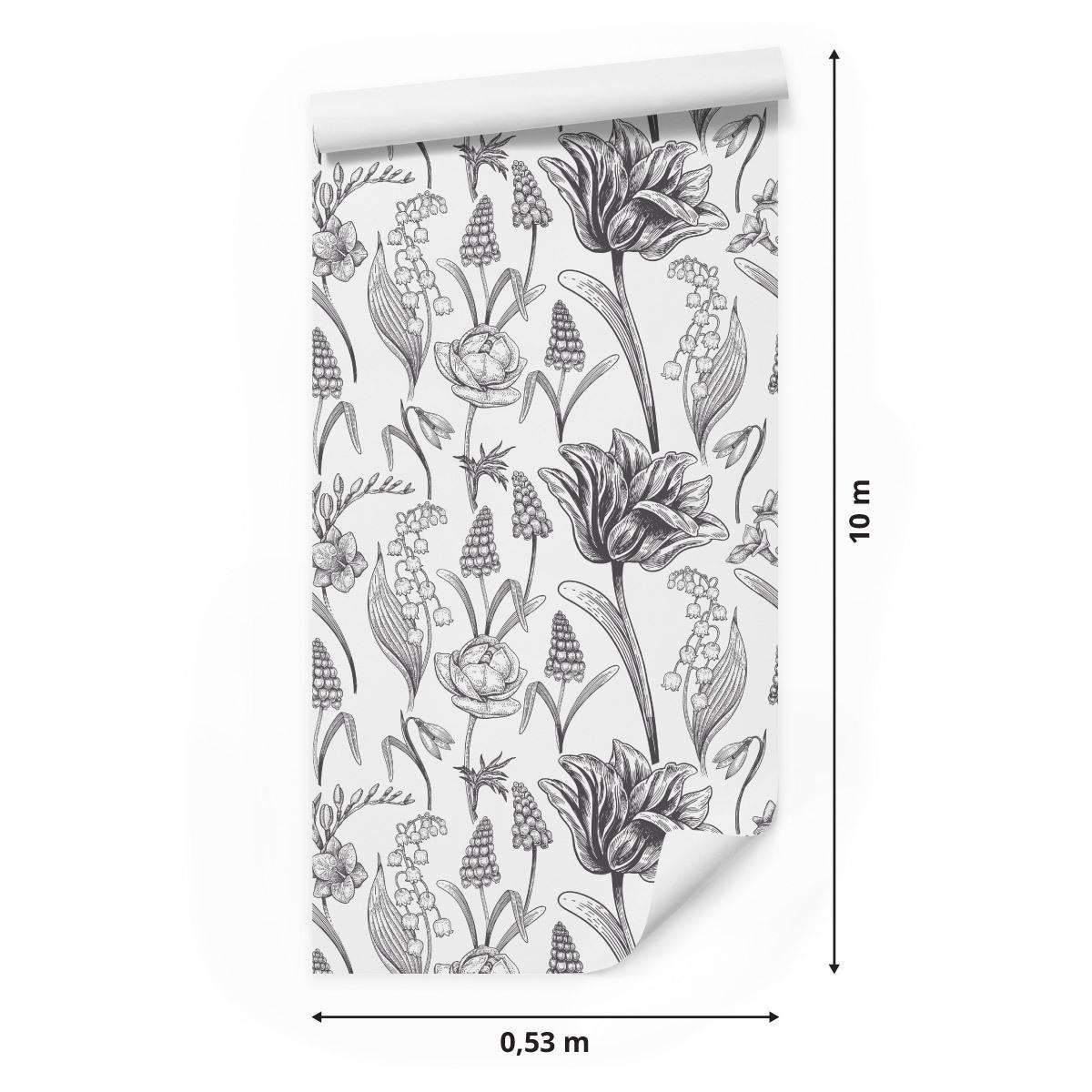 Tapeta W Rolce Polne KWIATY Tulipany Szkic Ozdoba  nr. 2