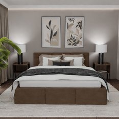 Łóżko Tapicerowane Do Sypialni 140x200 Podwójne z Pojemnikiem Brązowe - Miniaturka zdjęcia nr 2