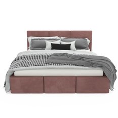 Łóżko tapicerowane 160x200x100 cm do sypialni podwójne schowek na pościel  brudny róż - Miniaturka zdjęcia nr 11