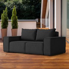 Sofa ogrodowa SONNE 180x73x88 cm dwuosobowa wodoodporna UV + 2 poduszki na taras do ogrodu czarna - Miniaturka zdjęcia nr 2