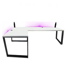 Biurko gamingowe narożne model 3 Low białe LOFT metalowe nogi LED RGB pilot dla gracza 180x71x60cm - Miniaturka zdjęcia nr 2