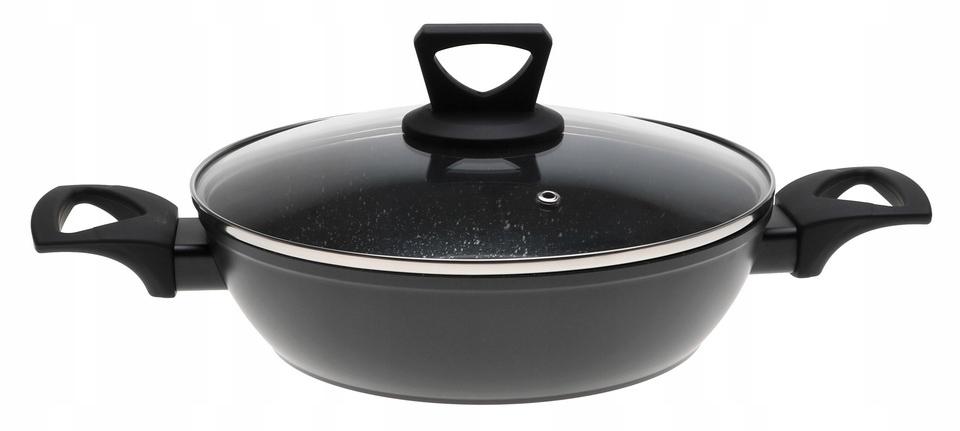 Garnek 28 cm 3,7 l niski płaski marmurowy wok indukcja gaz do kuchni