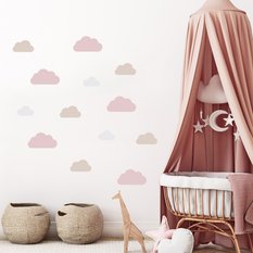 NAKLEJKA NA ŚCIANĘ DO POKOJU DZIECKA 120x60 BEŻOWO-RÓŻOWE CHMURKI - Miniaturka zdjęcia nr 3