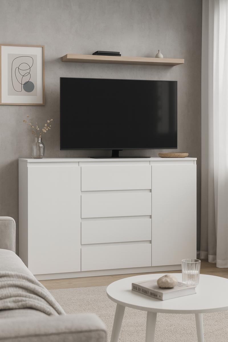 Komoda 120 cm MARTUSIA 101x120x39 cm z 2 drzwiami i 4 szufladami biała do salonu i sypialni pojemna nr. 3
