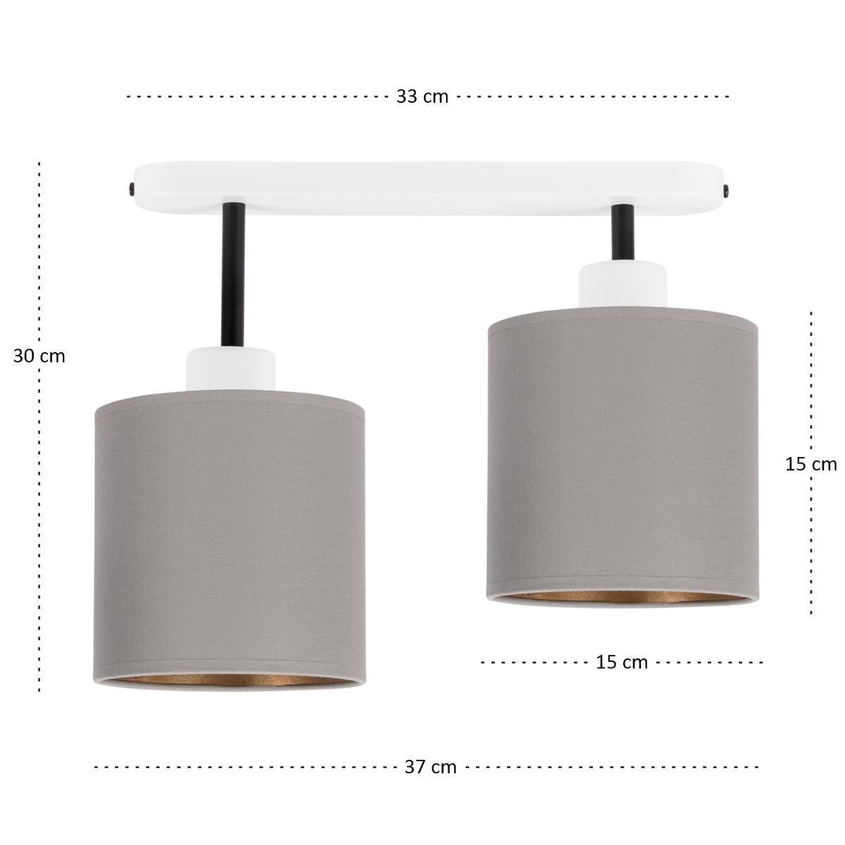 Lampa sufitowa 37 x 15 x 30 cm dwupunktowy spot gwint E27 biała z szarymi abażurami do salonu nr. 4