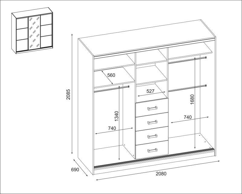 Szafa przesuwna 3-drzwiowa 210x210x70cm Sosna Anderson do sypialni  nr. 3