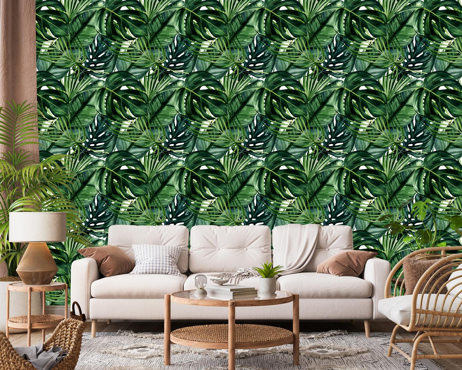 Tapeta Do Salonu Egzotyczne LIŚCIE Rośliny Monstera Palmy Bananowiec  nr. 12