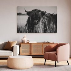 Obraz Do Sypialni Krowa Szkocka Czarno-Biały  90x60 Pejzaż Polana Natura - Miniaturka zdjęcia nr 6
