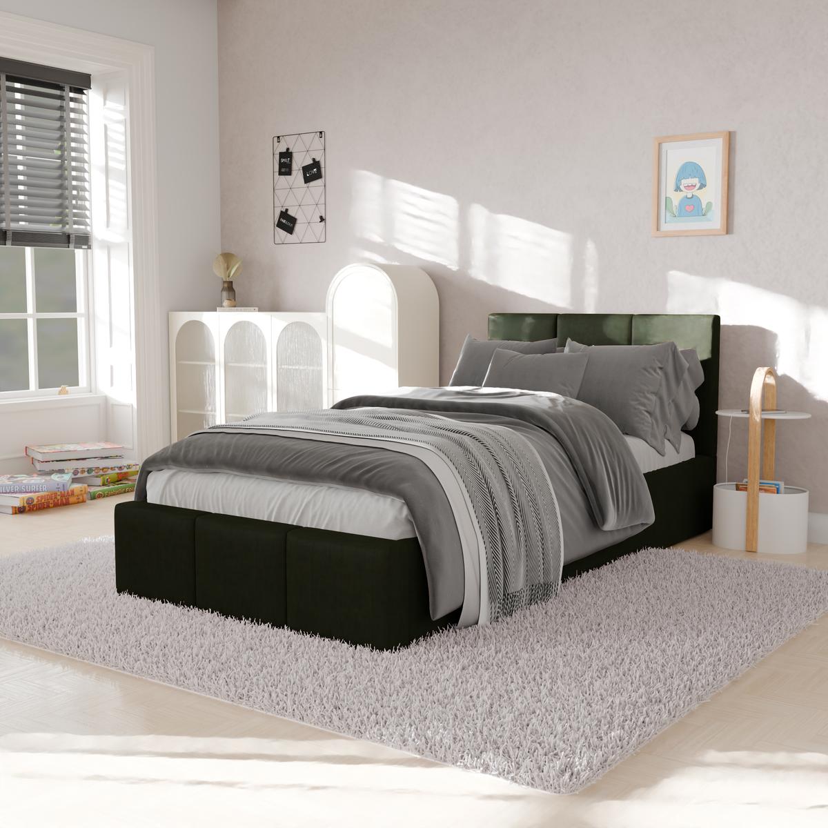 Łóżko Pojedyncze 90x200cm łóżko tapicerowane z pojemnikiem khaki do sypialni wezgłowie 110 cm nr. 4