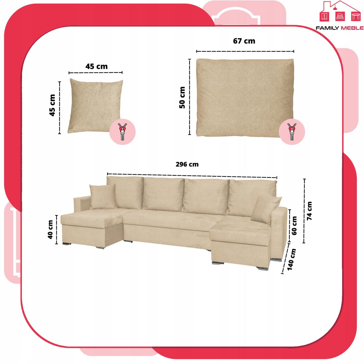 Narożnik Bella BIG 298x74x140 cm kształt U z funkcją spania i przechowywania Angel beżowy nr. 8