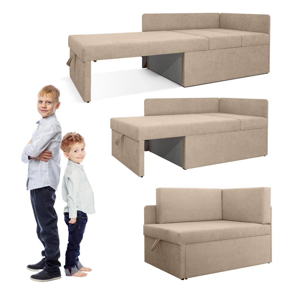 Sofa rozkładana dziecięca Viluś 108x81x78 cm narożnik jednoosobowy do pokoju z funkcją spania i przechowywania dla dzieci beżowy nr. 5