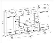 Meblościanka z szafą TAJGA 370x210x53 cm zestaw mebli do salonu RTV Dąb lefkas Sonoma jasna MDF  - Miniaturka zdjęcia nr 2