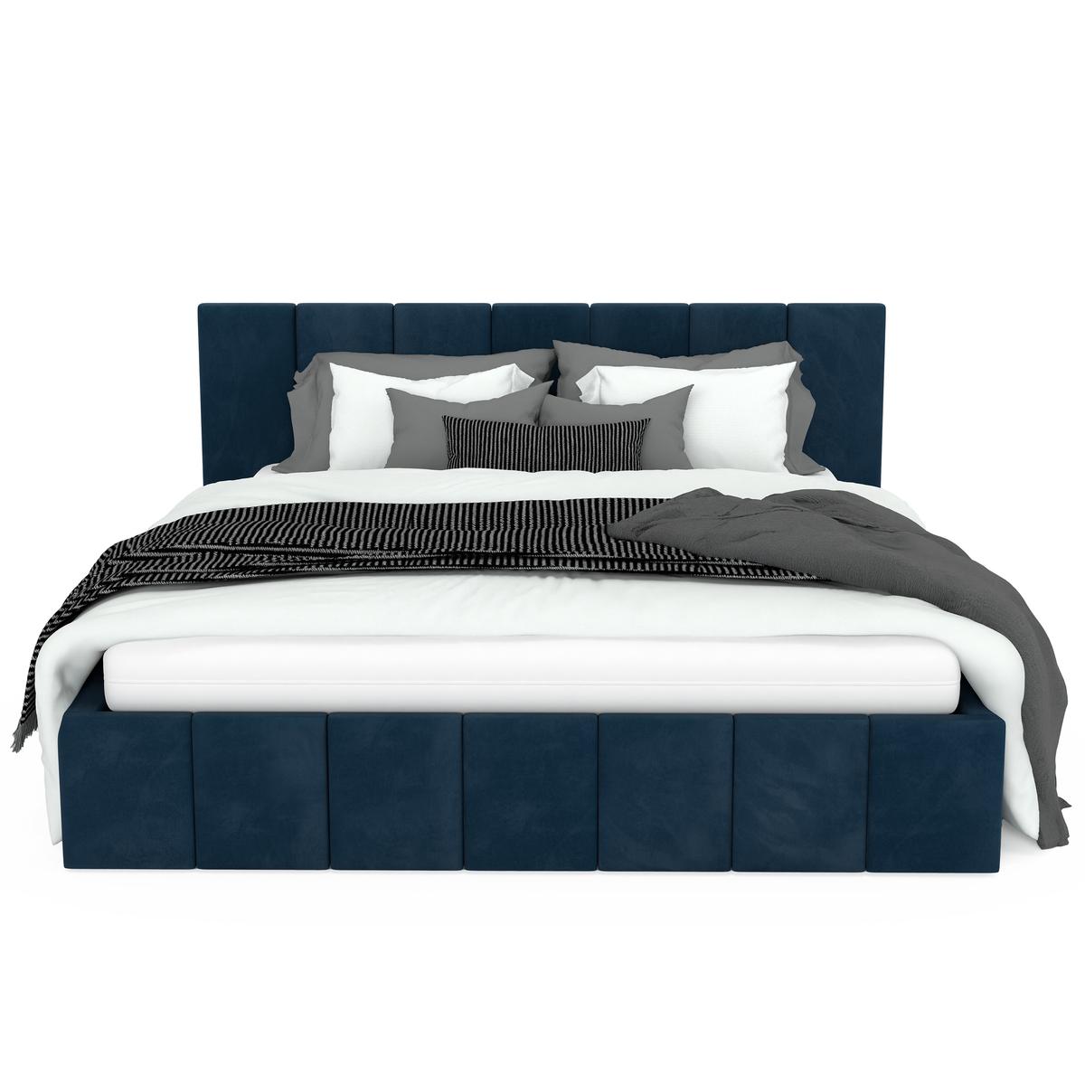 Łóżko tapicerowane 140x200 premium z pojemnikiem do sypialni granatowe wezgłowie 107 cm nr. 9