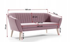 Sofa KAYA 180x70x75  cm trzyosobowa w stylu skandynawskim RIVIERA zielona do salonu - Miniaturka zdjęcia nr 5