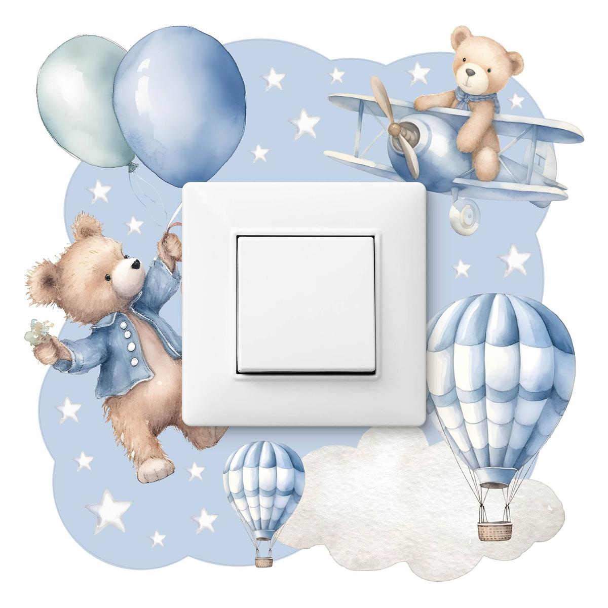 Naklejka Pod Włącznik Światła Misie Balony Gwiazdki 20x20 Chmurki Dla Dzieci