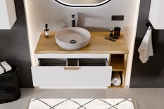 Szafka łazienkowa pod umywalkę 80 cm Aster White biała wisząca gładka 2 szuflady  - Miniaturka zdjęcia nr 6