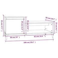 Stolik kawowy 100x50x45 cm z praktyczną szafką z drzwiczkami i półką brązowy dąb do salonu - Miniaturka zdjęcia nr 10