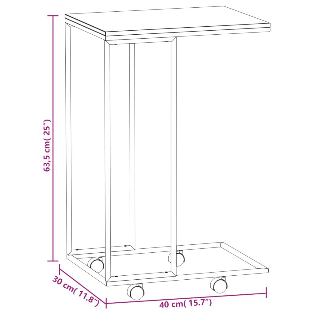 Stolik kawowy 40x30x63,5 cm boczny na kółkach na metalowej ramie czarny do salonu nr. 6