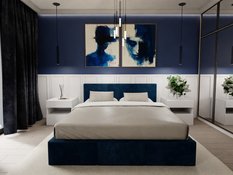 Łóżko tapicerowane do sypialni 180x200x88 cm podwójne z pojemnikiem modne granatowe - Miniaturka zdjęcia nr 6