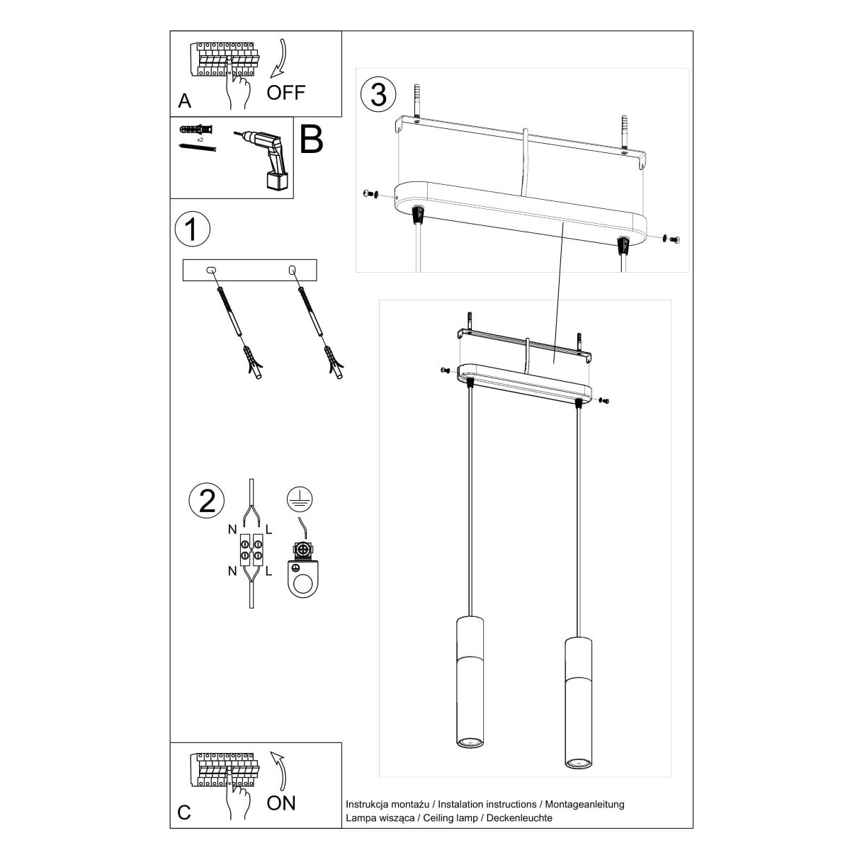 Lampa wisząca BORGIO 2 czarny 90x6x30cm nowoczesna G10 do salonu nr. 5