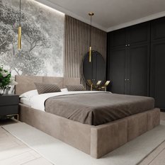 Łóżko tapicerowane do sypialni 180x200x100 cm podwójne z pojemnikiem modne beżowe - Miniaturka zdjęcia nr 5