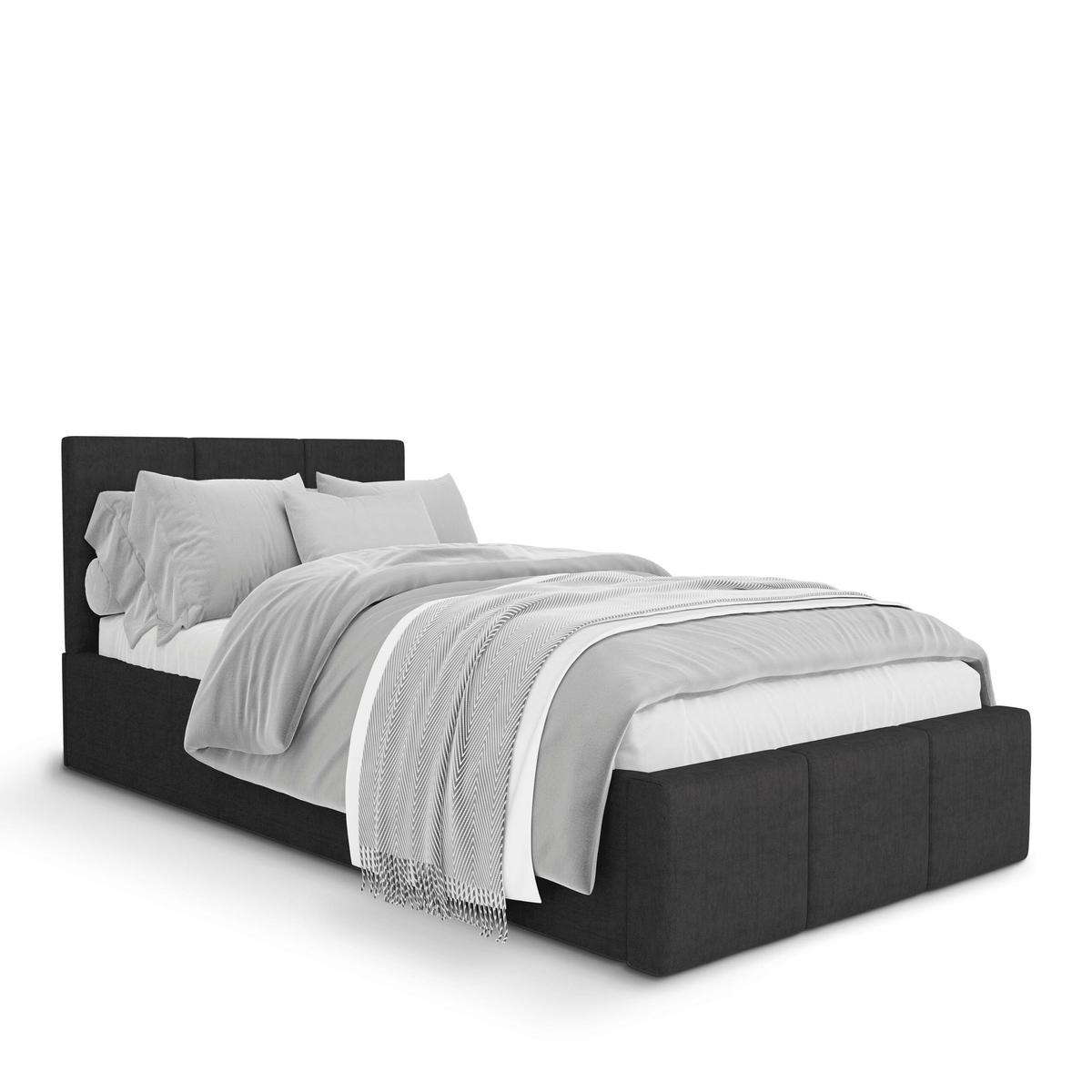 Łóżko Pojedyncze 90x200cm łóżko tapicerowane z pojemnikiem grafitowe do sypialni wezgłowie 88 cm nr. 5