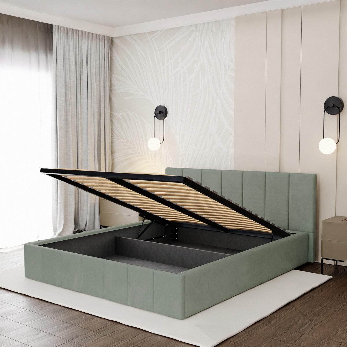 Łóżko tapicerowane 160x200 premium z pojemnikiem do sypialni miętowe wezgłowie 107 cm nr. 6