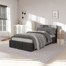 Łóżko Pojedyncze 90x200cm łóżko tapicerowane z pojemnikiem szare do sypialni wezgłowie 88 cm - Miniaturka zdjęcia nr 4