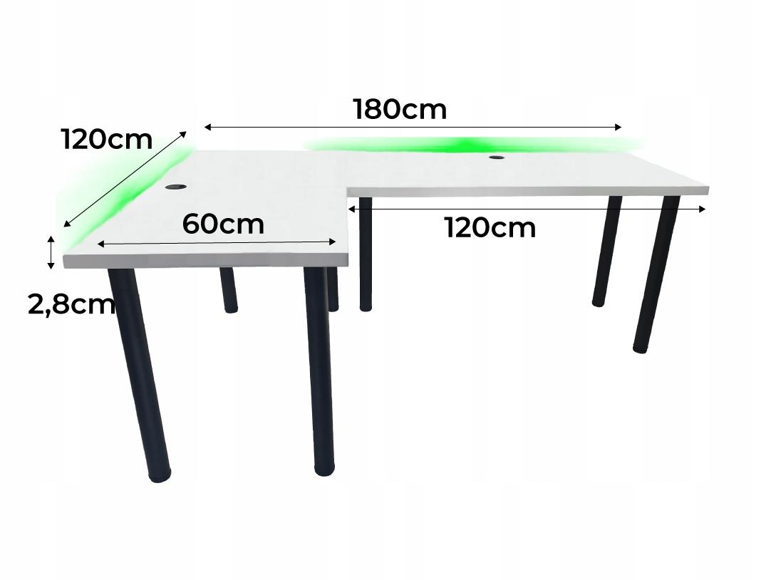 Biurko gamingowe model 2 Low 180x75x60 cm białe narożne do pokoju gracza nr. 3