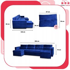 Narożnik Varius BIG 297x74x140 cm kształt U z funkcją spania i przechowywania do salonu Royal niebieski - Miniaturka zdjęcia nr 8