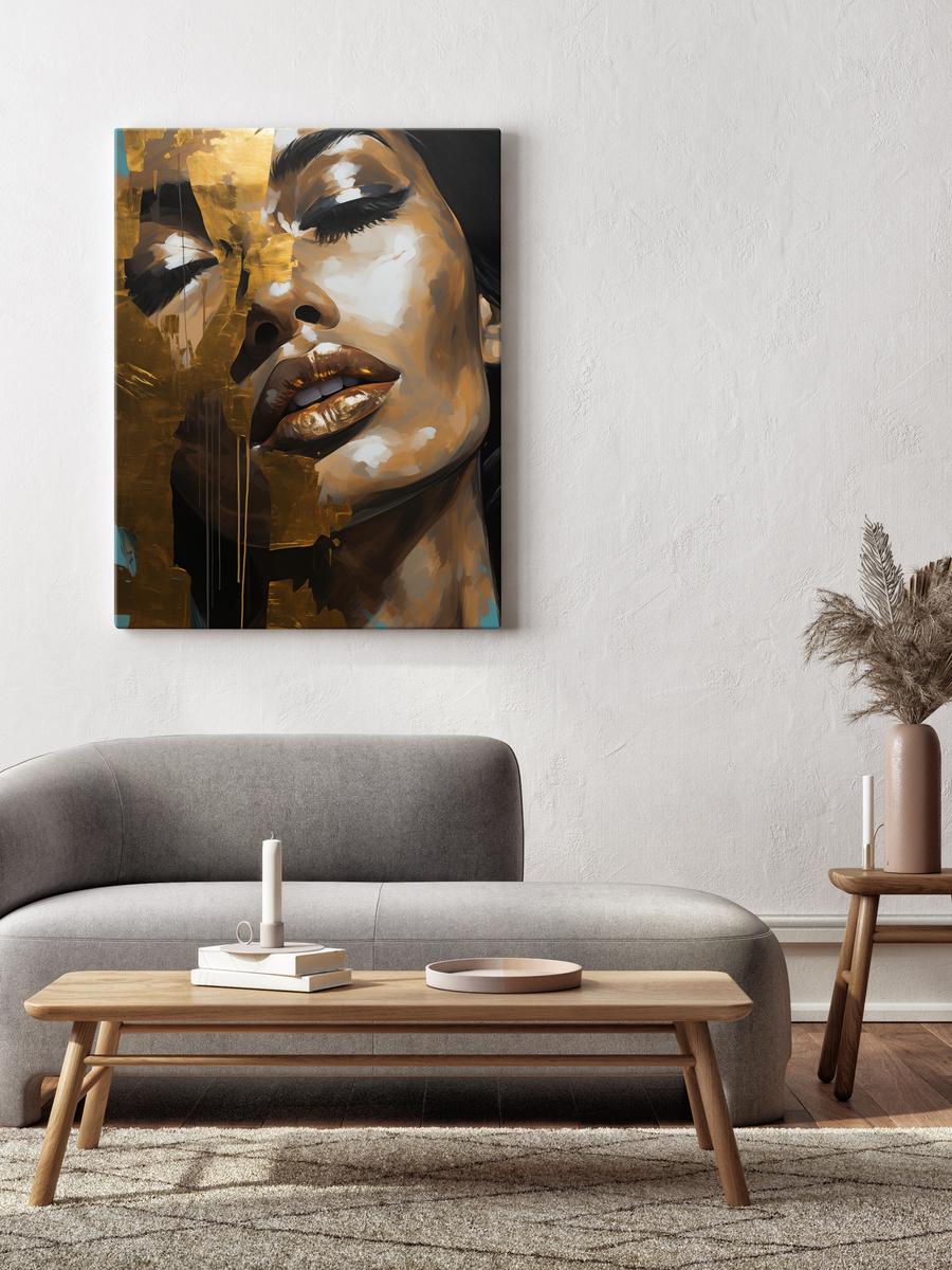 Obraz Na Ścianę Nowoczesny PORTRET Kobiety Styl Glamour Złote Usta 80x120cm nr. 11