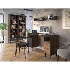 Regał 59x40x190,7 cm Prestigo z wieloma półkami i szufladą orzech i czarny mat do salonu lub pokoju czy sypialni - Miniaturka zdjęcia nr 2