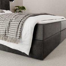 Łóżko kontynentalne 160x200x113 cm tapicerowane podwójne z materacem czarne - Miniaturka zdjęcia nr 6