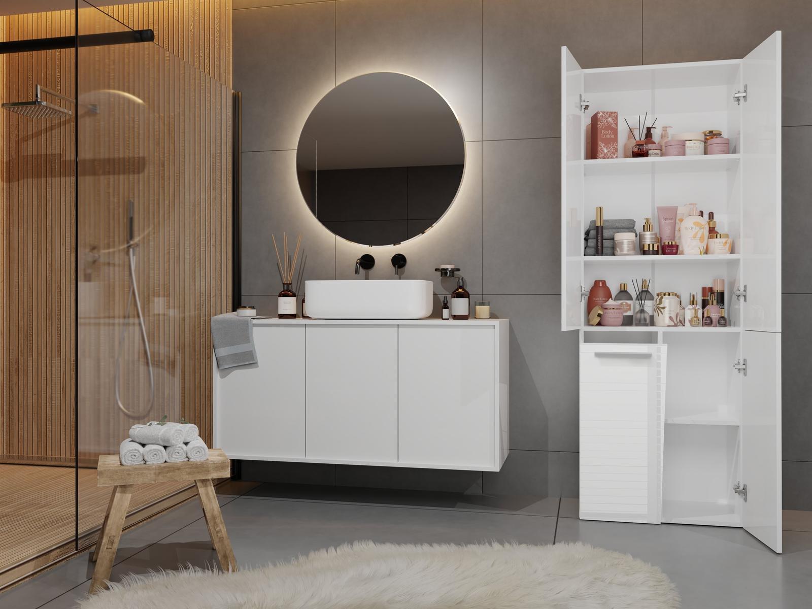 Słupek łazienkowy NEL 1K DD 174x60x30 cm szafka łazienkowa kosz na pranie regał biały połysk bestseller nr. 4