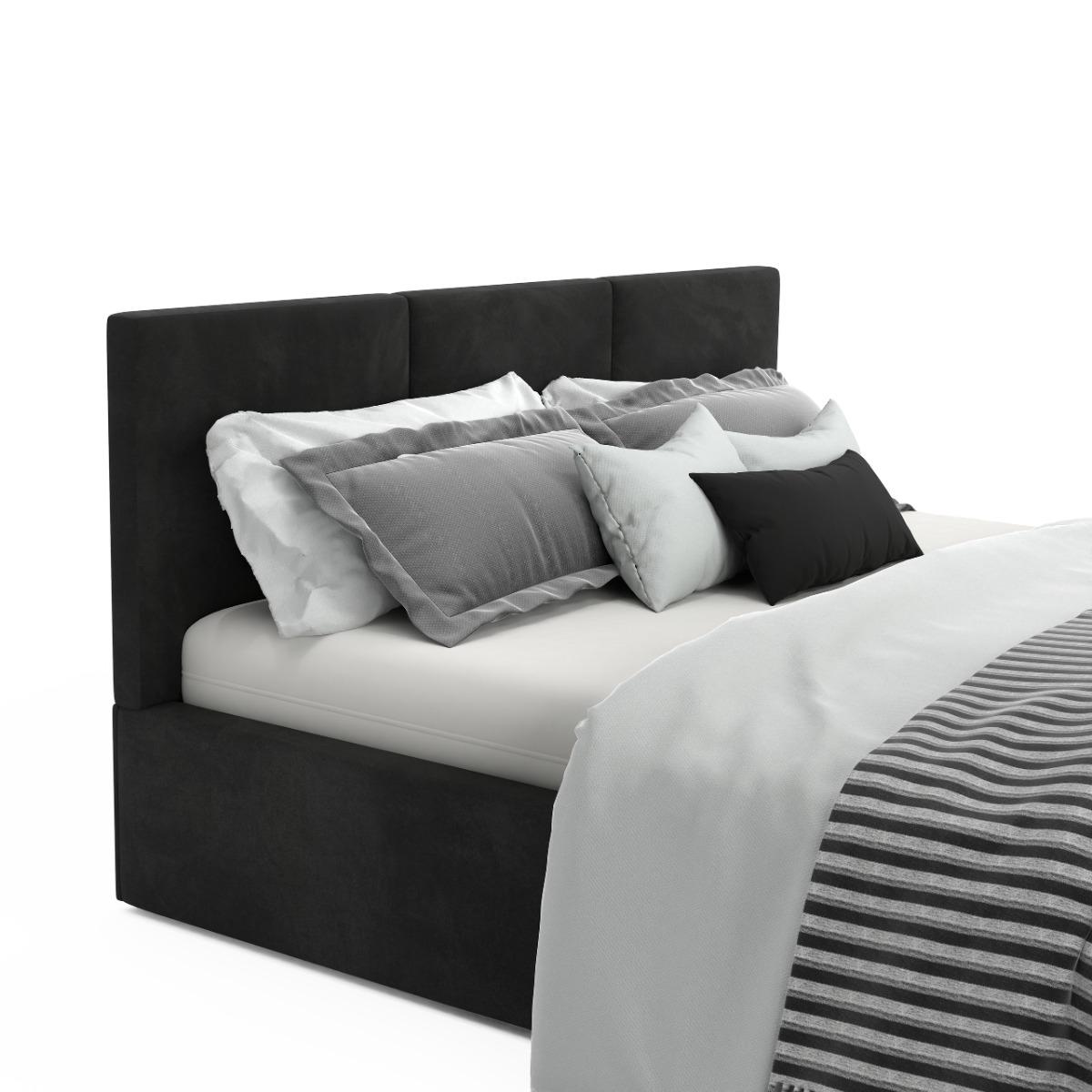 Łóżko tapicerowane 120x200x88 cm z pojemnikiem do sypialni  automatycznym na pościel czarne nr. 12
