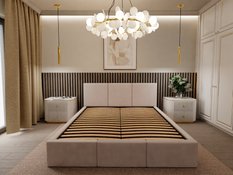 Łóżko tapicerowane do sypialni 180x200x100 cm podwójne z pojemnikiem modne kremowe - Miniaturka zdjęcia nr 3