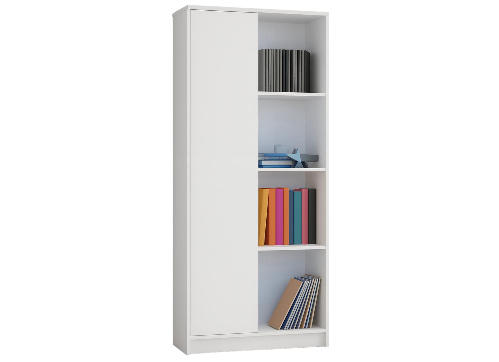 Regał Rafcio I 180x74x35 cm biały częściowo odkryty z półkami do sypialni, biura lub salonu