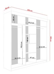 Szafa przesuwna Malani 200x59x205 cm duża z lustrem i dębowymi lamelami do garderoby sypialni biała - Miniaturka zdjęcia nr 3