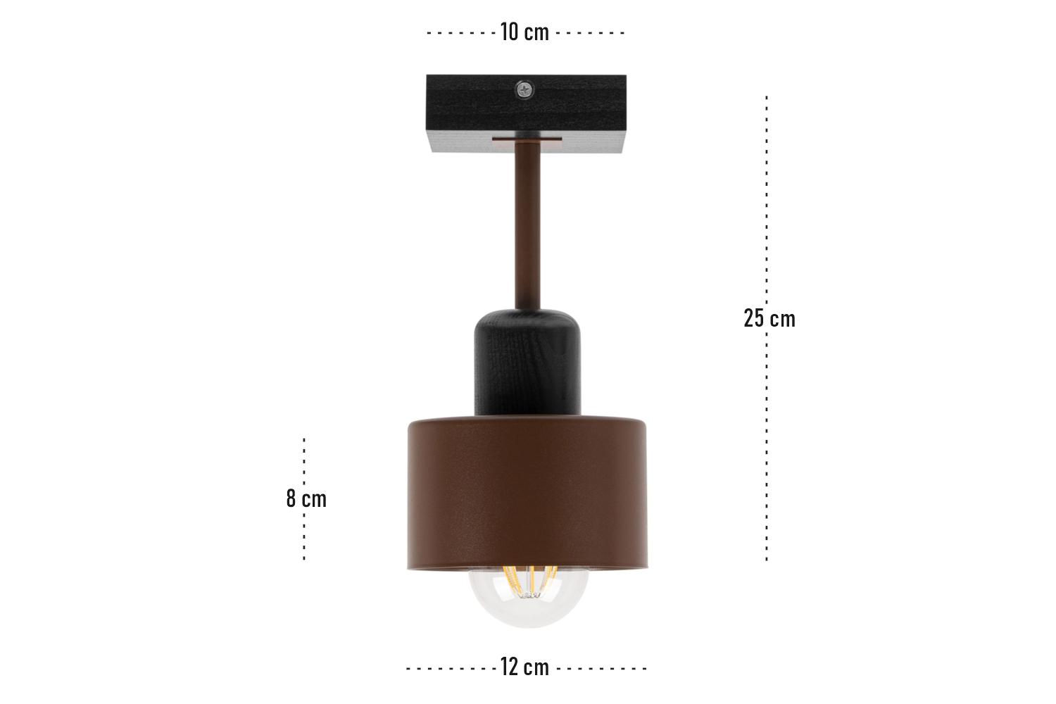 Lampa sufitowa 12x12x25 cm jednopunktowy spot z drewna i metalu gwint E27 brązowo-czarna do salonu nr. 3